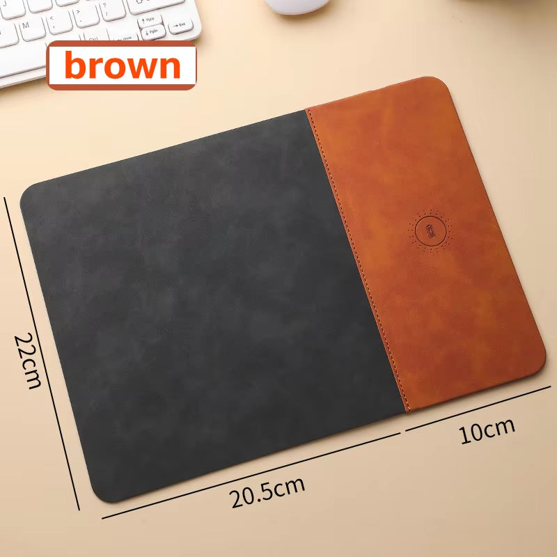 Mouse Pad with 15W Phone Wireless Fast Chargers 2 in 1 PU Leather Charging Mouse Mat for PC Computer Laptops Office Accessories