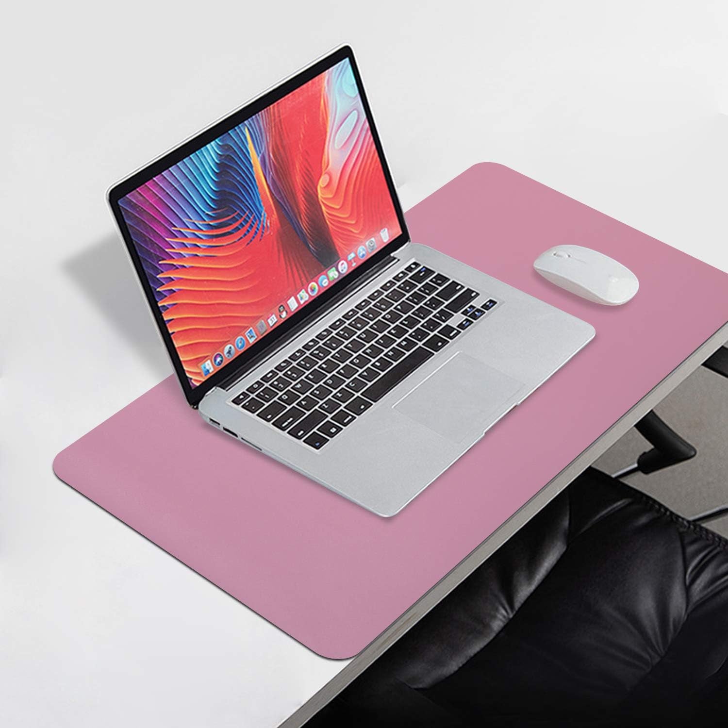 Dual Sided Leather Desk Pad (23.6 X 13.7), Office Waterproof Desk Mat, PU Mouse Pad, Desk Protector Cover, Desk Writing Mat for Office/Home/Work/Cubicle (Purple/Pink)