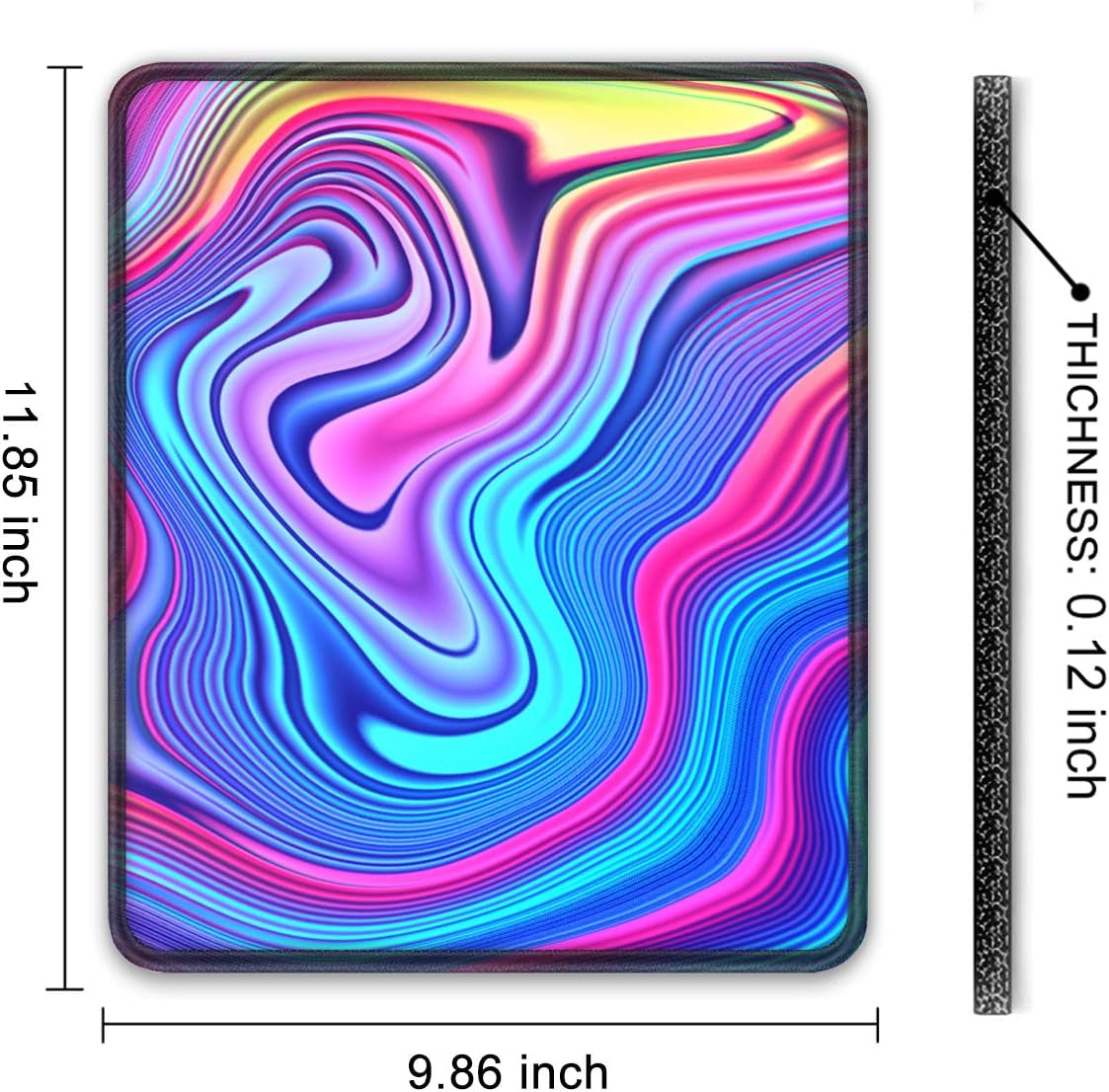 Mouse Pad, 12 X 10 in Thick Rubber Premium-Textured Non-Slip Stitched Edges Waterproof Square Mouse Mat with Cute Pattern for Gaming Work Computer Office, Larger, Colorful Wave