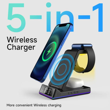 5 in 1 Wireless Charger, Foldable Magnetic Wireless Charger with Electronic Clock Function, Multifunctional Charging Station