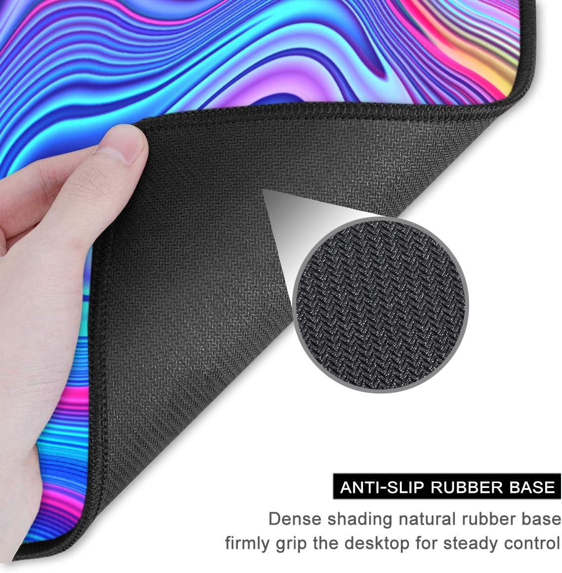 Mouse Pad, 12 X 10 in Thick Rubber Premium-Textured Non-Slip Stitched Edges Waterproof Square Mouse Mat with Cute Pattern for Gaming Work Computer Office, Larger, Colorful Wave