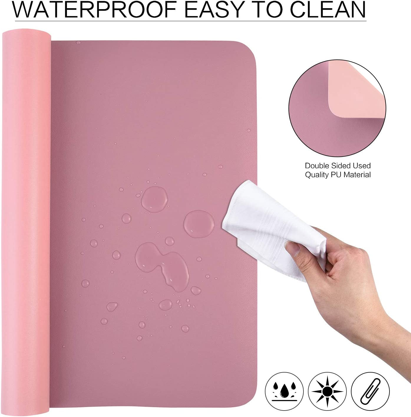 Dual Sided Leather Desk Pad (23.6 X 13.7), Office Waterproof Desk Mat, PU Mouse Pad, Desk Protector Cover, Desk Writing Mat for Office/Home/Work/Cubicle (Purple/Pink)